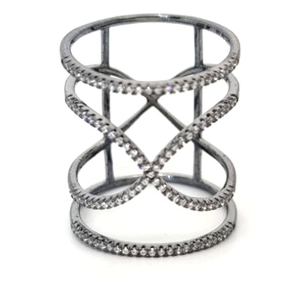 Micro-pave set round CZ in Black Rhodium on Sterling Silver Unity Ring - Picture 5 of 10